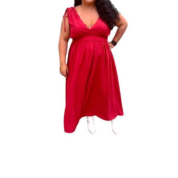 HEYSON Heart Mesh Flare Sleeve Midi Dress